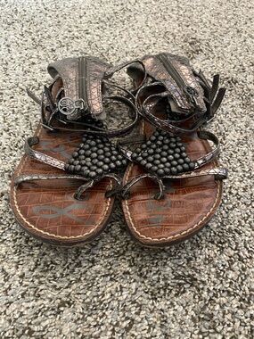 Sam Edelman Metallic Silver Beaded Gladiator Sandals